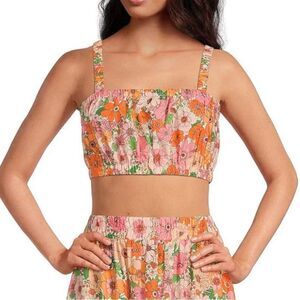 Brielle Woven Floral Square Neck Sleeveless Crop Top